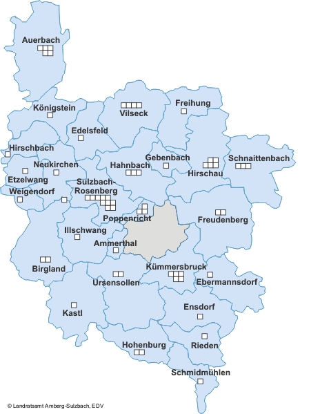 Landkreiskarte Amberg-Sulzbach mit den Einrichtungen Landkreiskarte Amberg-Sulzbach mit den Einrichtungen